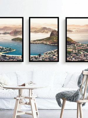 3 quadros decorativos com moldura grande sala color cidade