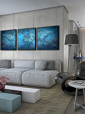 3 quadros decorativos com moldura grande sala color mapa