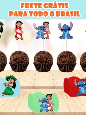 50 forminha + 50 topper de doce lilo e stitch