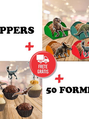 50 topper + 50 forminhas dinossauros jurassic world