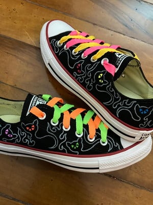 All star pintado a mão gatos neon