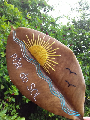 Arte sobre a arte de deus folha natural bordada a mão