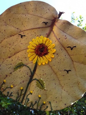 Arte sobre a arte de deus folha natural bordada a mão