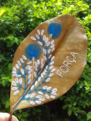 Arte sobre a arte de deus folha natural bordada a mão