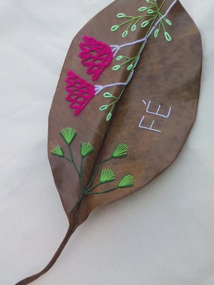 Arte sobre a arte de deus folha natural bordada a mão
