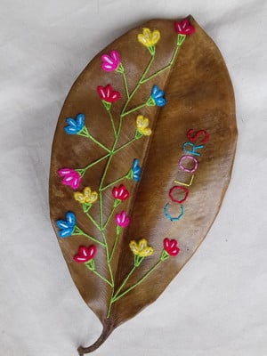 Arte sobre a arte de deus folha natural bordada a mão