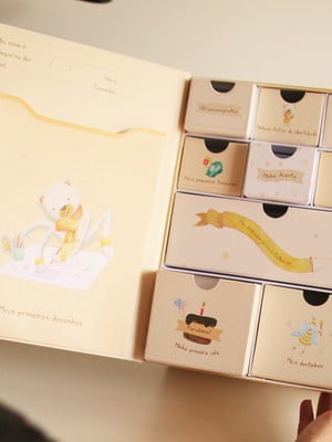 Coffret da infância bege urso- caixa de recordações do bebê