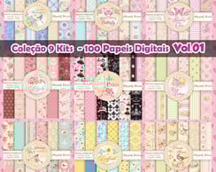 Coleção 9 kits Digitais Floral Luxo - 100 Papeis Digitais