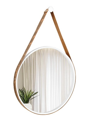 Espelho decorativo adnet branco alça corino rajada 60 cm