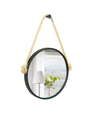Espelho decorativo adnet preto alça sisal natural 60cm