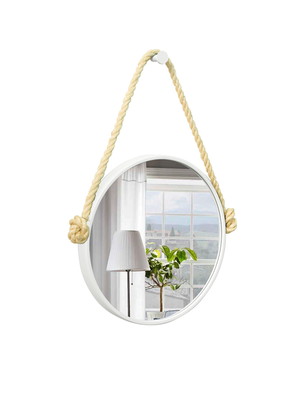 Espelho decorativo adnet branco alça sisal natural 40cm