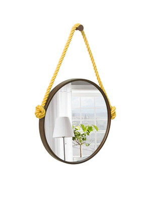 Espelho decorativo adnet marrom alça sisal yellow 50cm