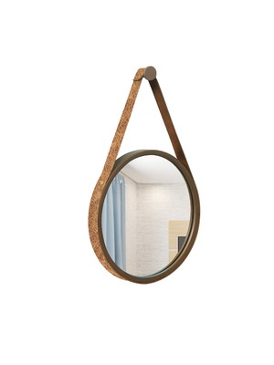Espelho decorativo adnet marrom alça corino rajada 30cm