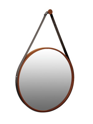 Espelho decorativo adnet marrom alça corino preta 40cm