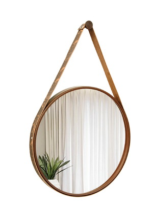 Espelho decorativo adnet marrom alça corino rajada 40cm