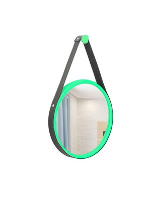 Espelho decorativo adnet verde alça corino preta 30cm
