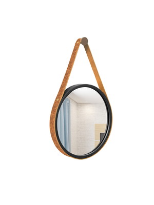 Espelho decorativo adnet preto alça corino rajada 30cm