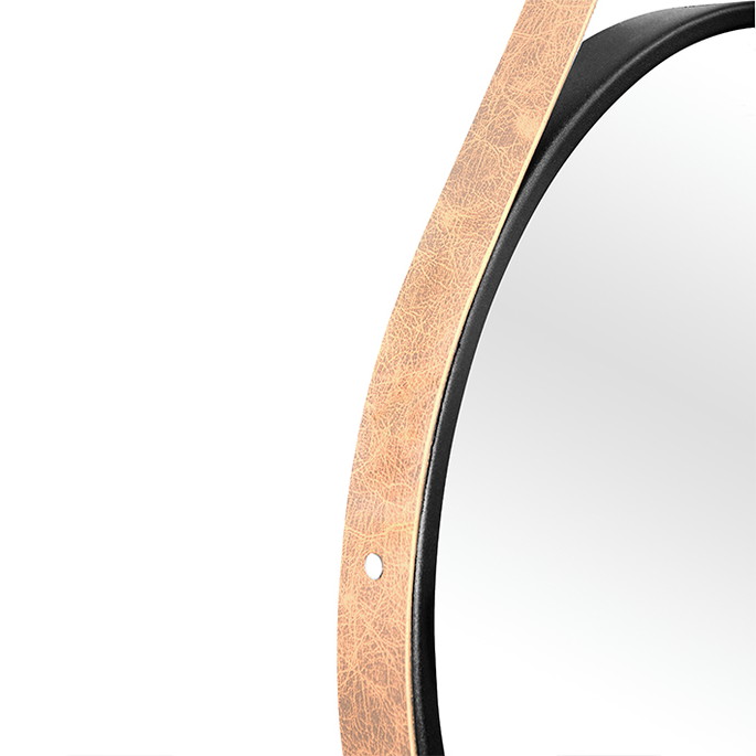 Imagem 1 - Espelho Decorativo Adnet Preto Alça Corino Rajada 60cm
