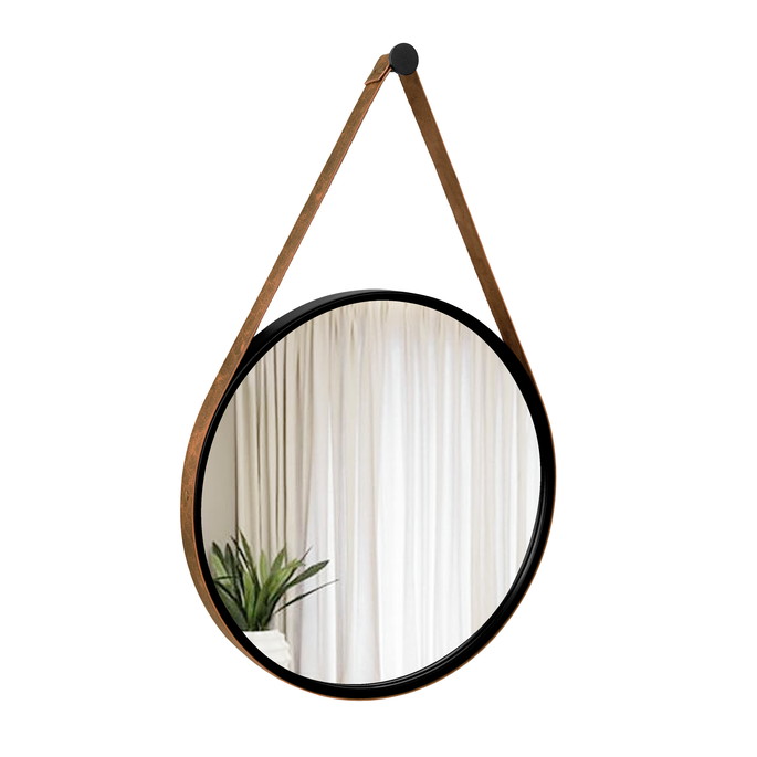 Imagem 3 - Espelho Decorativo Adnet Preto Alça Corino Rajada 60cm
