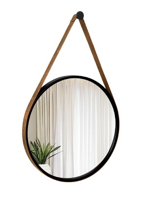Espelho decorativo adnet preto alça corino rajada 60cm