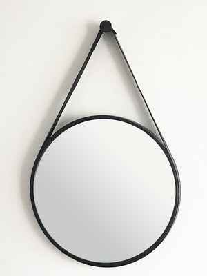 Espelho decorativo adnet preto alça corino preta 60cm