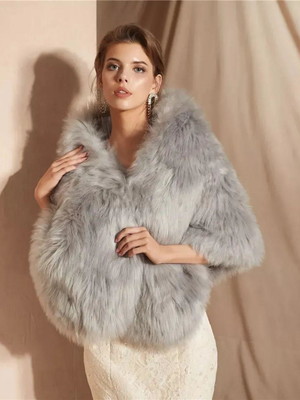 Estola artesanal pelo alto luxuosa cinza