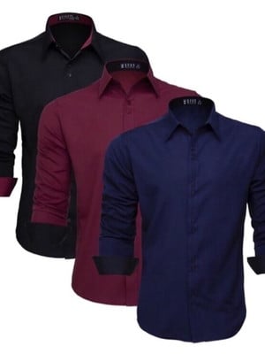 Kit 3 camisas social masculina manga longa lisa slim blusa