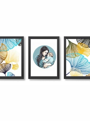 Kit 3 quadros decorativos mãe e bebê pediatria medicina