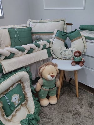 Kit berço americano safari zoo verde menino luxo renda