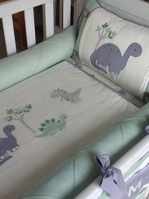 Kit berço dinossauro verde cinza - 3112g - especial