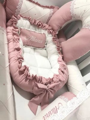 Kit berço enxoval bebê renda allana rosê 10 peças promoção