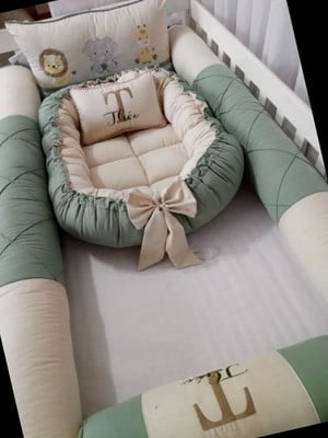 Kit berço verde enxoval bebê théo safari
