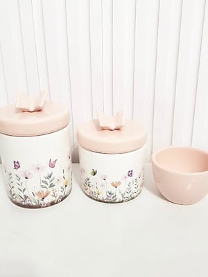 Kit higiene 3 peças jardim encantado floral rosé borboleta