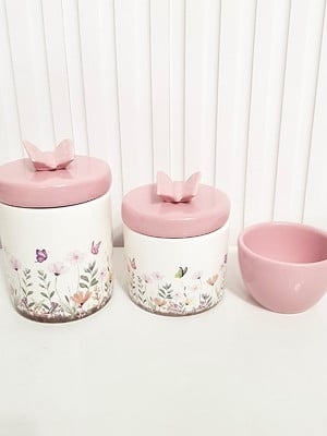 Kit higiene 3 peças jardim encantado rosa bebê borboleta