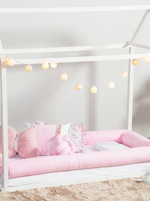 Kit solteiro rosa cama montessoriano 4 rolo