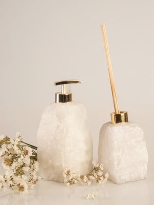 Kit saboneteira e difusor - pedra quartzo branco