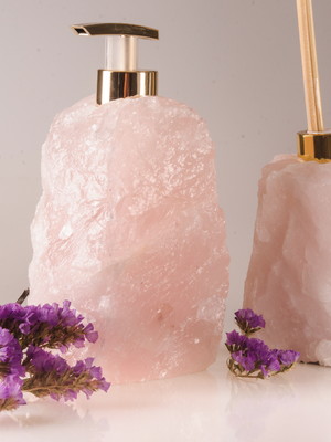Kit saboneteira e difusor - pedra quartzo rosa