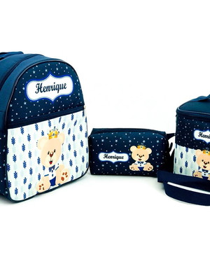 Mochila e lancheira térmica personalizada azul marinho