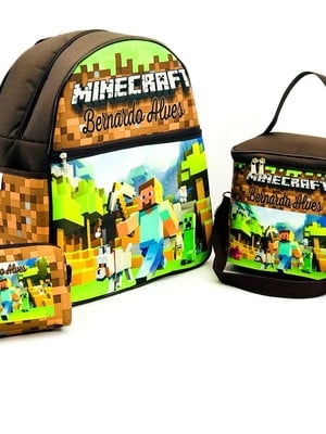 Mochila e lancheira térmica personalizada minecraft