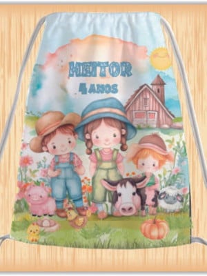 Mochilinha personalizada fazenda festa infantil