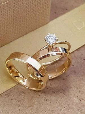 Par aliança banhada ouro 18k 6mm chanfrada casamento