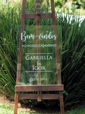 Placa acrílico transparente para casamento