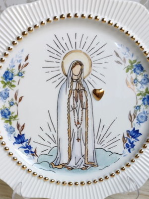 Prato decorativo nossa senhora de fátima artesanal