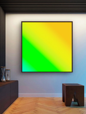 Quadro abstrato degradê amarelo verde canvas moldura 100x100