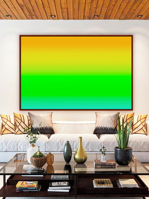 Quadro abstrato degradê amarelo verde canvas moldura 150x100
