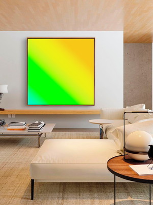 Quadro abstrato degradê amarelo verde canvas moldura 60x60
