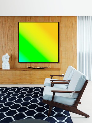 Quadro abstrato degradê amarelo verde canvas moldura 70x70