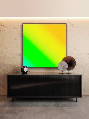 Quadro abstrato degradê amarelo verde canvas moldura 80x80