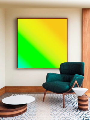 Quadro abstrato degradê amarelo verde canvas moldura 90x90