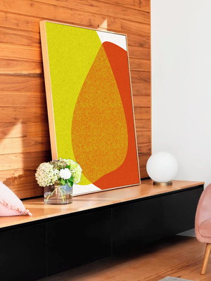 Quadro arte minimalista amarelo canvas moldura 70x100